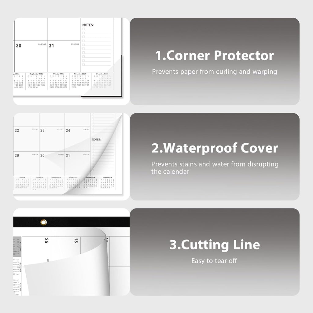 2026 Desk Calendar, Large Desk Calendar 22" X 17" (Jan 2026 - Jun 2027) Monthly Desktop Wall Planner for Family Teacher School Office Supplies, Black-White