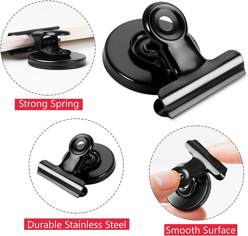 16Pack Black Refrigerator Magnets Magnetic Push Pins & 12 Pack Black Magnetic Clips Fridge Whiteboard Magnets Clips