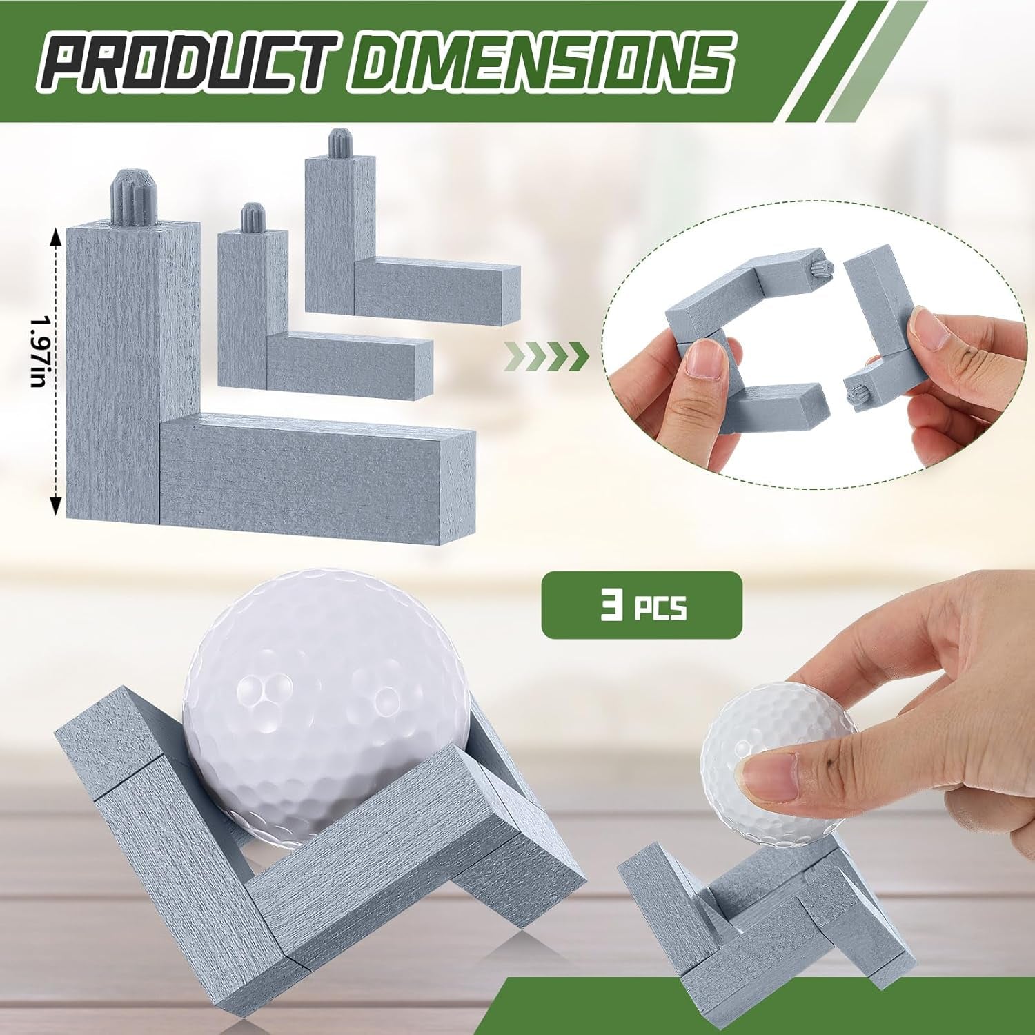 3 Pack Golf Ball Display Stand 1.97 Inch Wooden Golfball Display Case Grey Baseball Rack Holder for Souvenir Collections Tabletop Decor Men Golf Enthusiasts