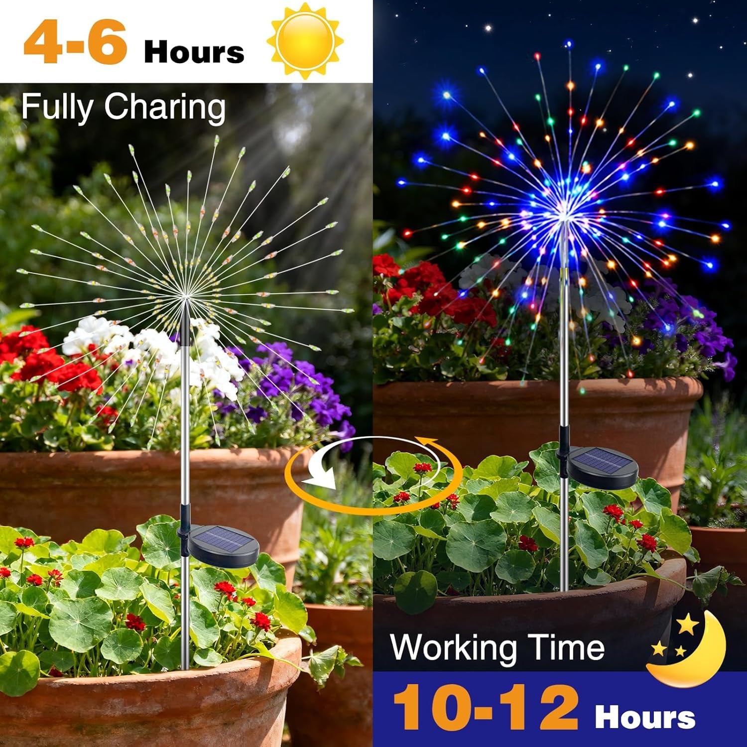 2 Pack 120 LED Solar Garden Lights Outdoor, 8 Modes Firework Lights Solar Powered, Waterproof Twinkle Fairy Light outside for Yard Patio Pathway Pool Christmas Party Decorative, Multicolor