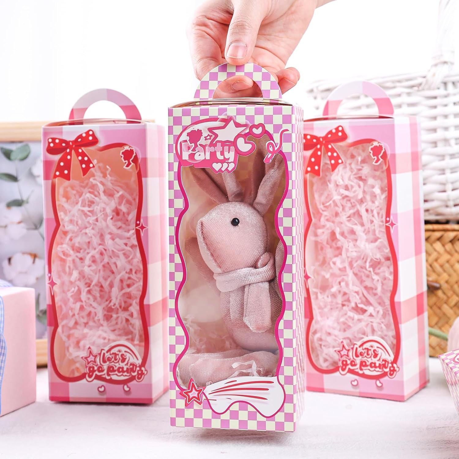 22PCS Gift Boxes,3X2X9 Inches Party Favor Boxes with Window, Pink Gift Wrapping with Handle for Girls Snacks, Candy, Toys,Birthday Themed Party