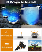 16 Pack Solar Ground Lights Outdoor, 8 LED Solar Disc Lights IP65 Waterproof Flat Light, Pathway Light Solar Powered for Garden Lawn Patio Yard Path Landscape, Blue