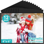 12 Pack Magnetic Picture Frame, Magnetic Frame with Black Border, Magnetic Photo Frames for Refrigerator 4X6” Reusable, Refrigerator Magnets for Pictures Perfect Display Frame