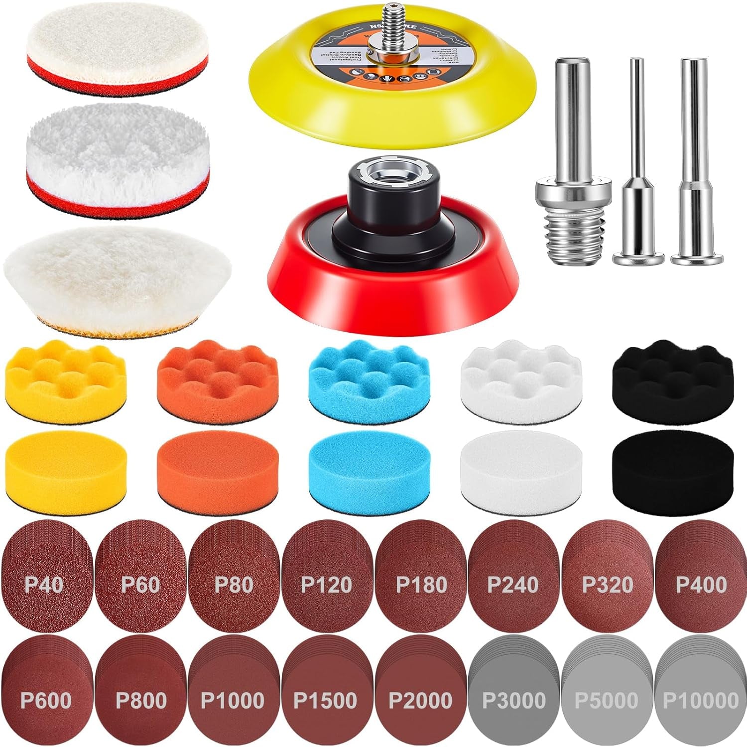 178 Pcs Car Sanding Kit Drill Polisher Attachments Angle Grinder Discs Foam Polishing Pad 3 Inch Buffing Pads Backing Adapter Sandpapers for Car Wood Glass Metal Resin Epoxy, Disc Grit 40-10000