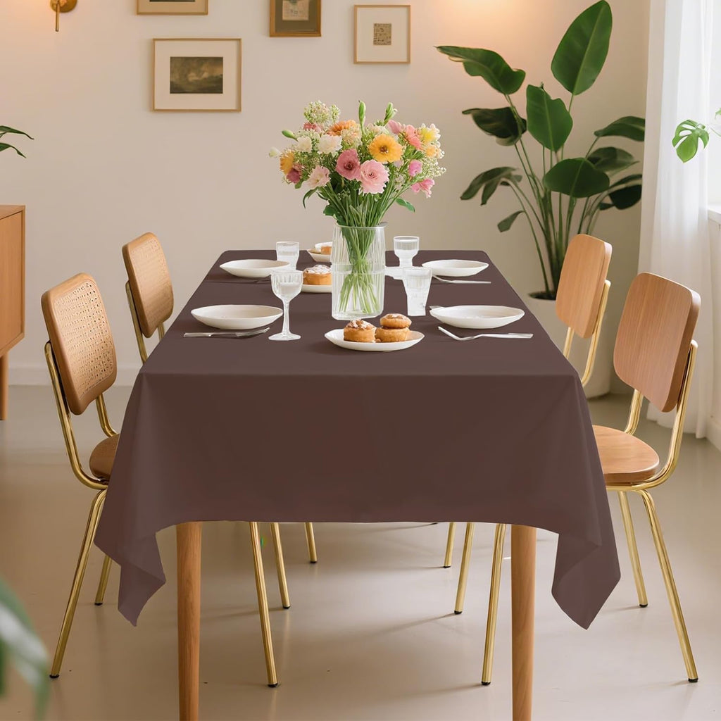 10 Pack Premium Disposable Plastic Tablecloth 54" X 108" Rectangle Table Cover for Birthdays Weddings Christmas Anniversary Buffet Table (Brown)