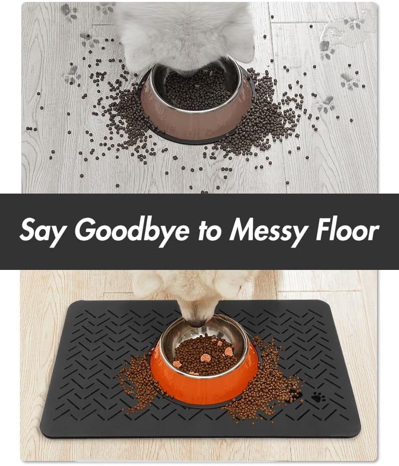 -Absorbent Pet Feeding Mat-No Stains Quick Dry Dog Mat for Food and Water Bowl-Rubber Backing Dispenser Mat Accessories Supplies-Dog Bowl Messy Drinkers,(Dark Grey,12"X19")