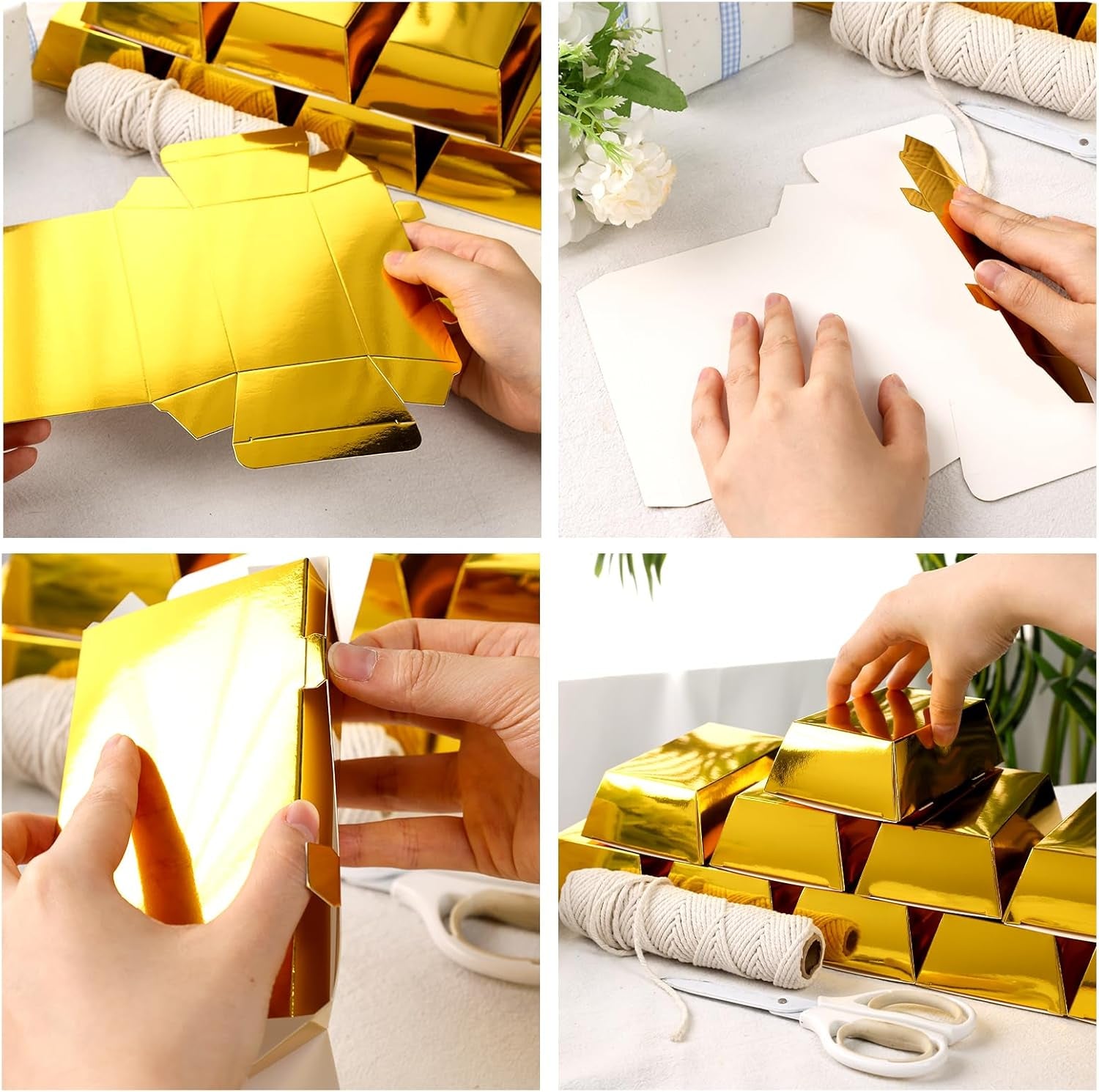 24PCS Gold Bar Chocolate Boxes, Golden Brick Gift Box Treat Box for Chocolates Coins Casino Theme Decoration Candy Treats Container 5.5" X 3.2" X 1.6"