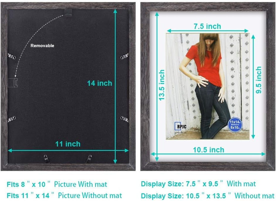 2 Pcs Sets Solid Wood Picture Frames Display Photo 8X10 with Mat or 11X14 without Mat and 5X7Inch Driftwood Finish