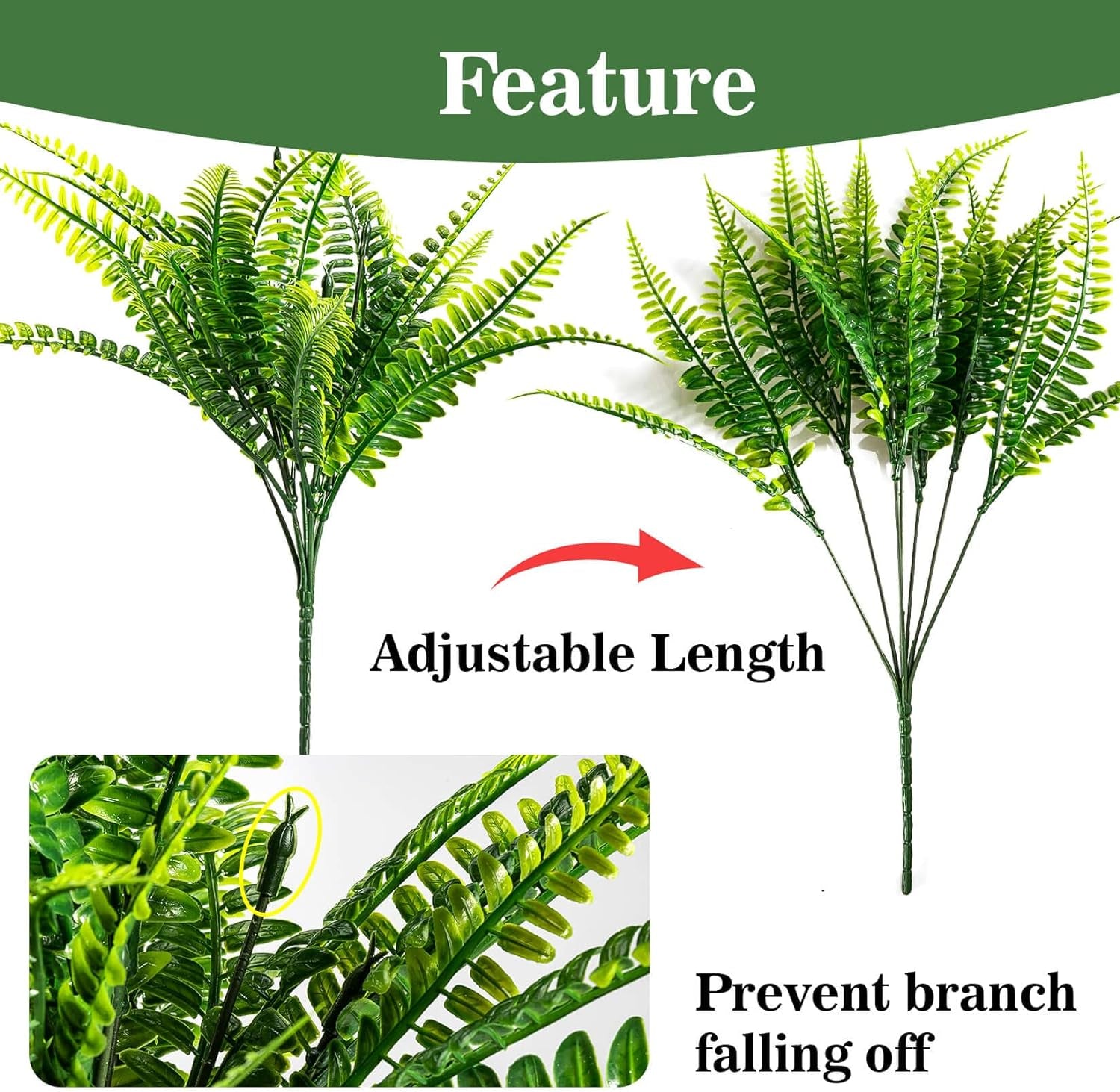 10PCS Fake Fern Outdoors - Ferns Artificial Plants for Outdoor Ferns That Look Real Boston Faux Fern Stems Indoor Nearly Natural UV Resistant Outdoor Plants Artificial for Porch Greenery Decor
