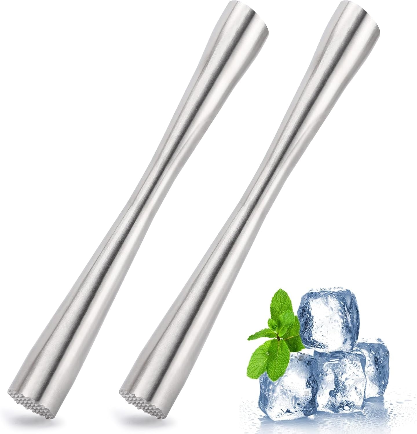 2 Pcs 10" Muddler for Cocktails, 304 Stainless Steel Drink Muddlers Bar Accessories Tools for Old Fashioned Cocktail, Mojito, Fruit Drinks, Lemonade