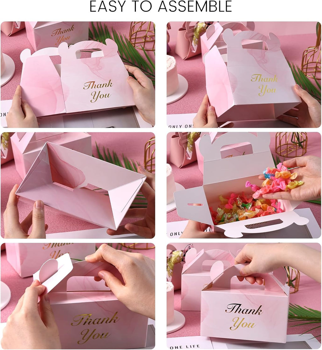 16PCS Party Favor Boxes, Mini Pink Marbleized Gift Boxes for Birthday, Wedding, Bridal Shower, 6×3.5×3.4 Inch