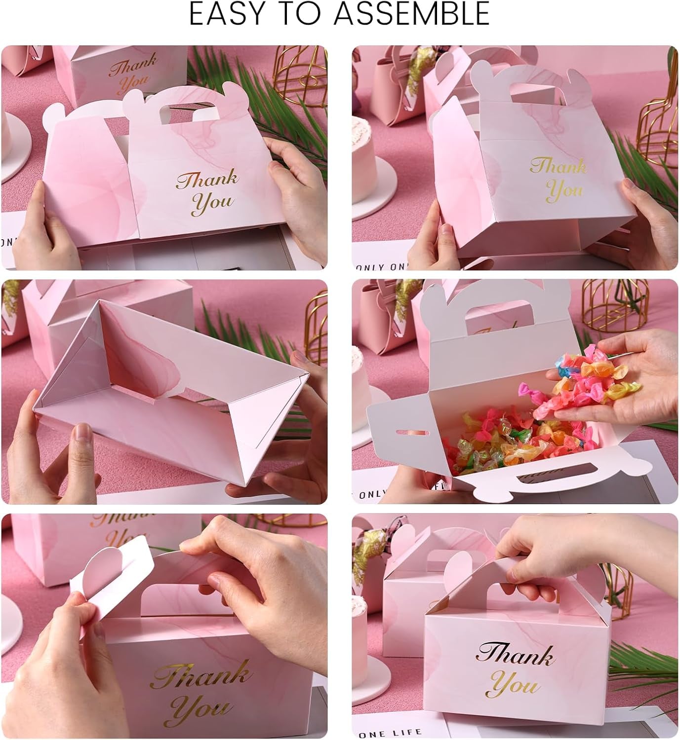 16PCS Party Favor Boxes, Mini Pink Marbleized Gift Boxes for Birthday, Wedding, Bridal Shower, 6×3.5×3.4 Inch