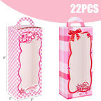 22PCS Gift Boxes,3X2X9 Inches Party Favor Boxes with Window, Pink Gift Wrapping with Handle for Girls Snacks, Candy, Toys,Birthday Themed Party