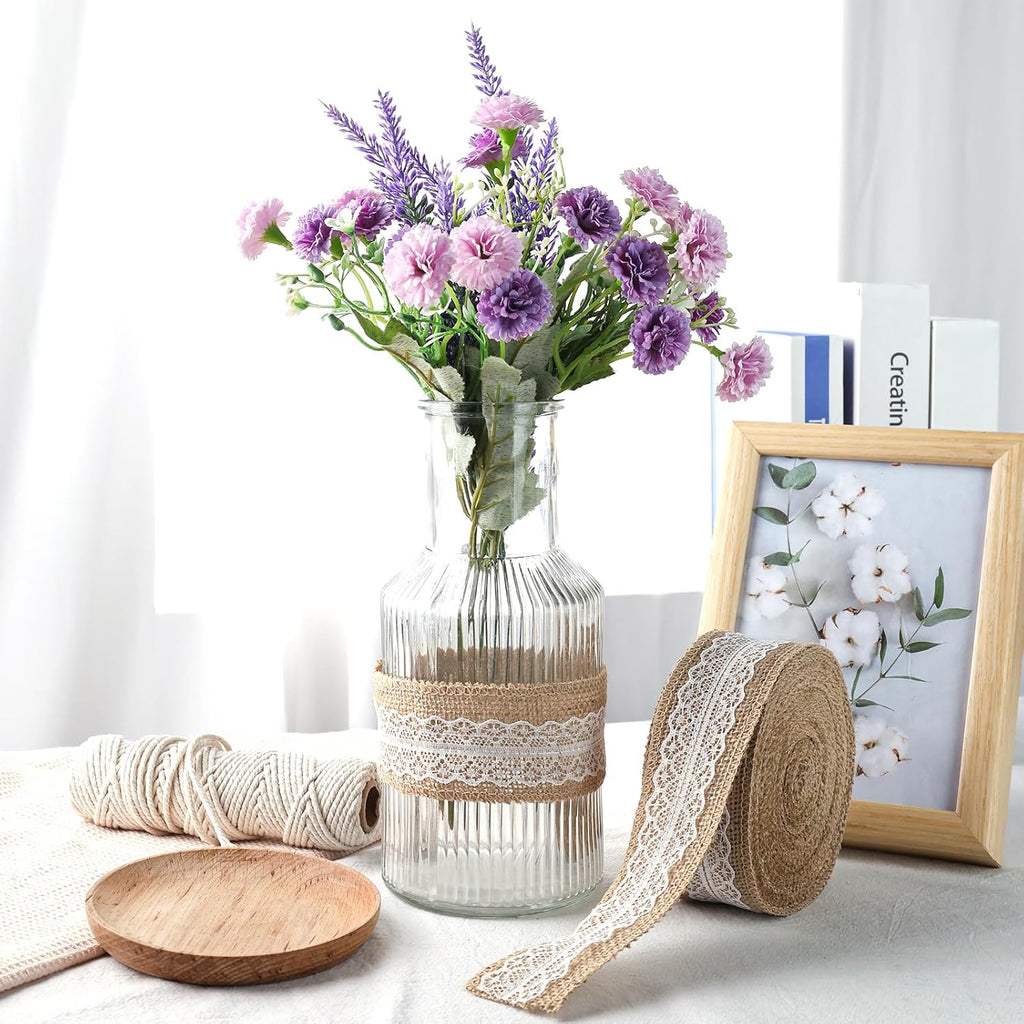 11Yard Jute-Burlap Ribbon Roll, Rustic Brown Natural Lace Trim for Gift Wrapping, Wreath Making, DIY Crafts & Farmhouse Home Decor