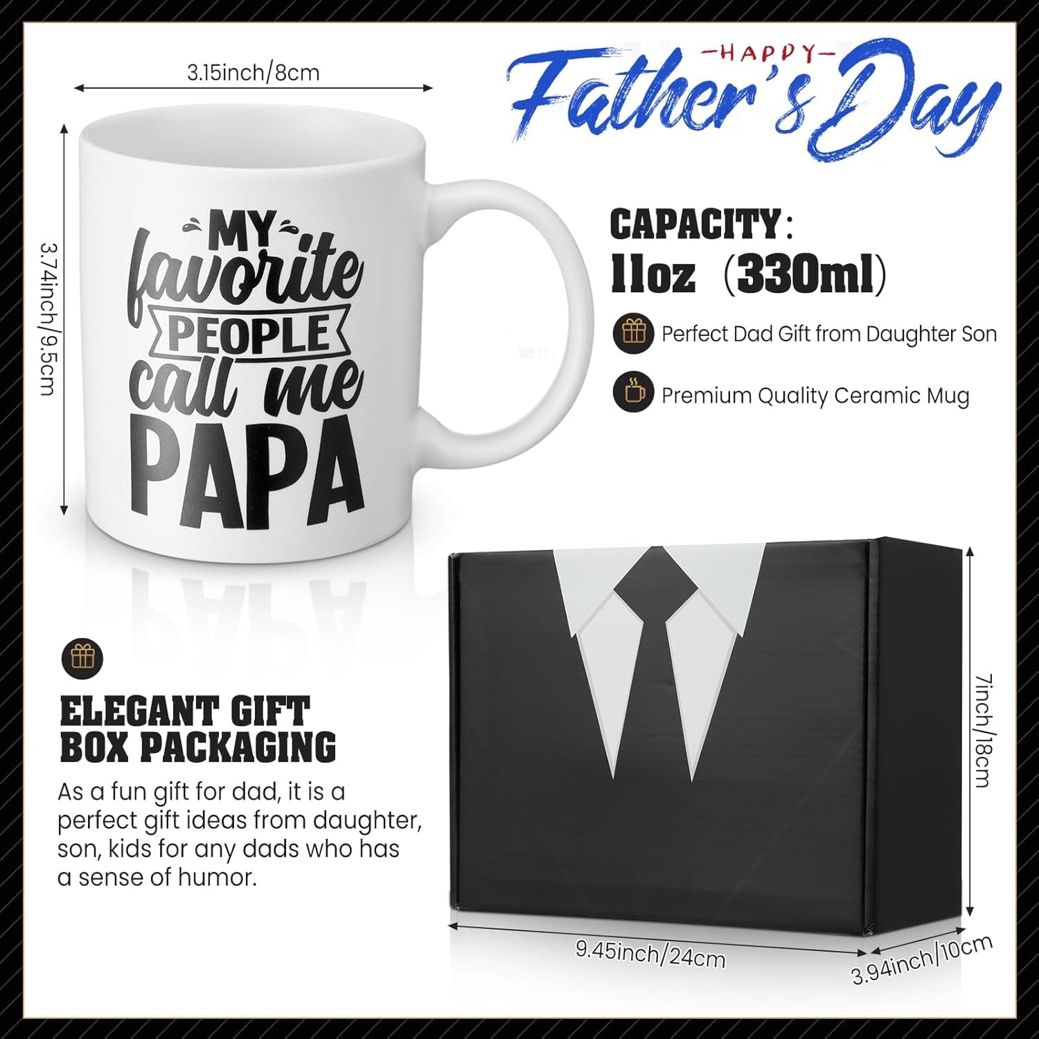 3 Pcs Xmas Gifts for Dad from Daughter, Dad Trucker Hat 11Oz Funny Coffee Mug and Gift Box for Thanksgiving Christmas Birthday