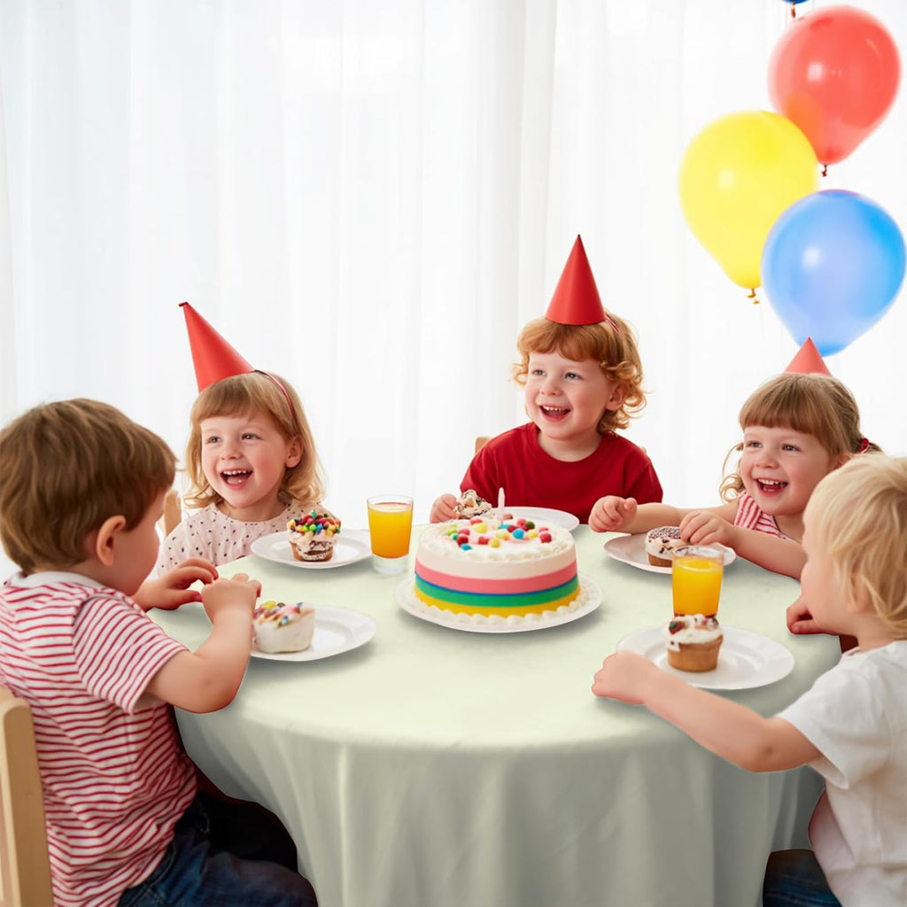 10 Pack Premium Disposable Plastic Tablecloth 84" round Table Cover for Birthdays Weddings Christmas Anniversary Buffet Table (Beige)