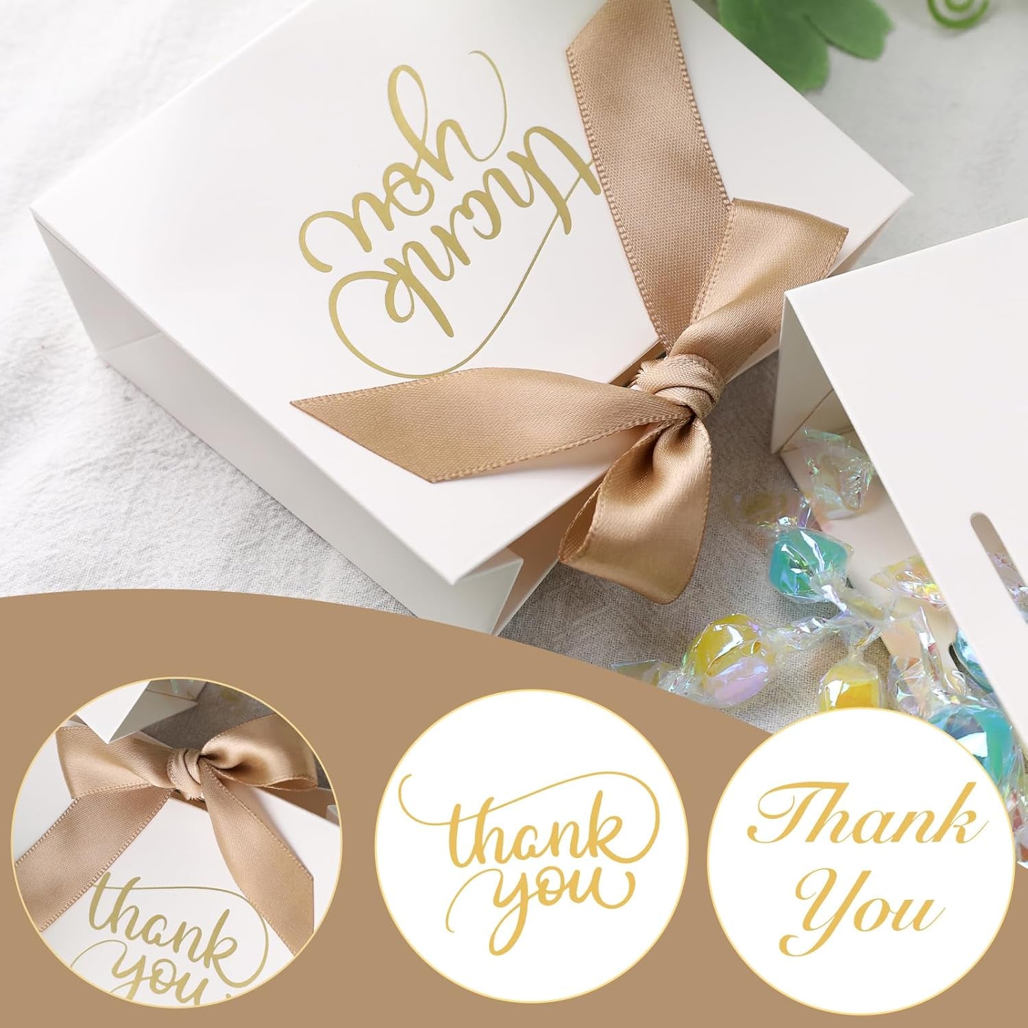 24PCS Thank You Gift Bags,White Party Favor Bags with Bow Ribbon Mini Candy Boxes for Wedding Bridal Baby Shower Birthday Party
