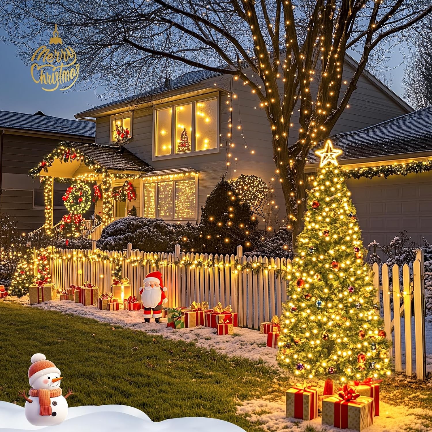 2 Pack Solar Christmas Lights Outdoor, Total 400 LED 151FT Solar String Lights Outdoor Waterproof, 8 Modes Warm White Christmas Light for outside Patio Yard Tree Garden Xmas Decorations