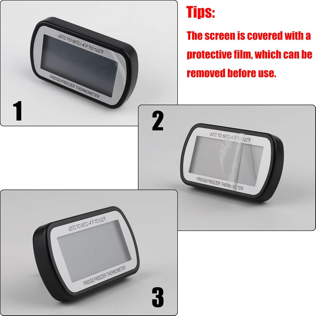 2 Pack Refrigerator Fridge Thermometer Digital Freezer Room Thermometer Waterproof Large LCD Display Max/Min Record Function-Black