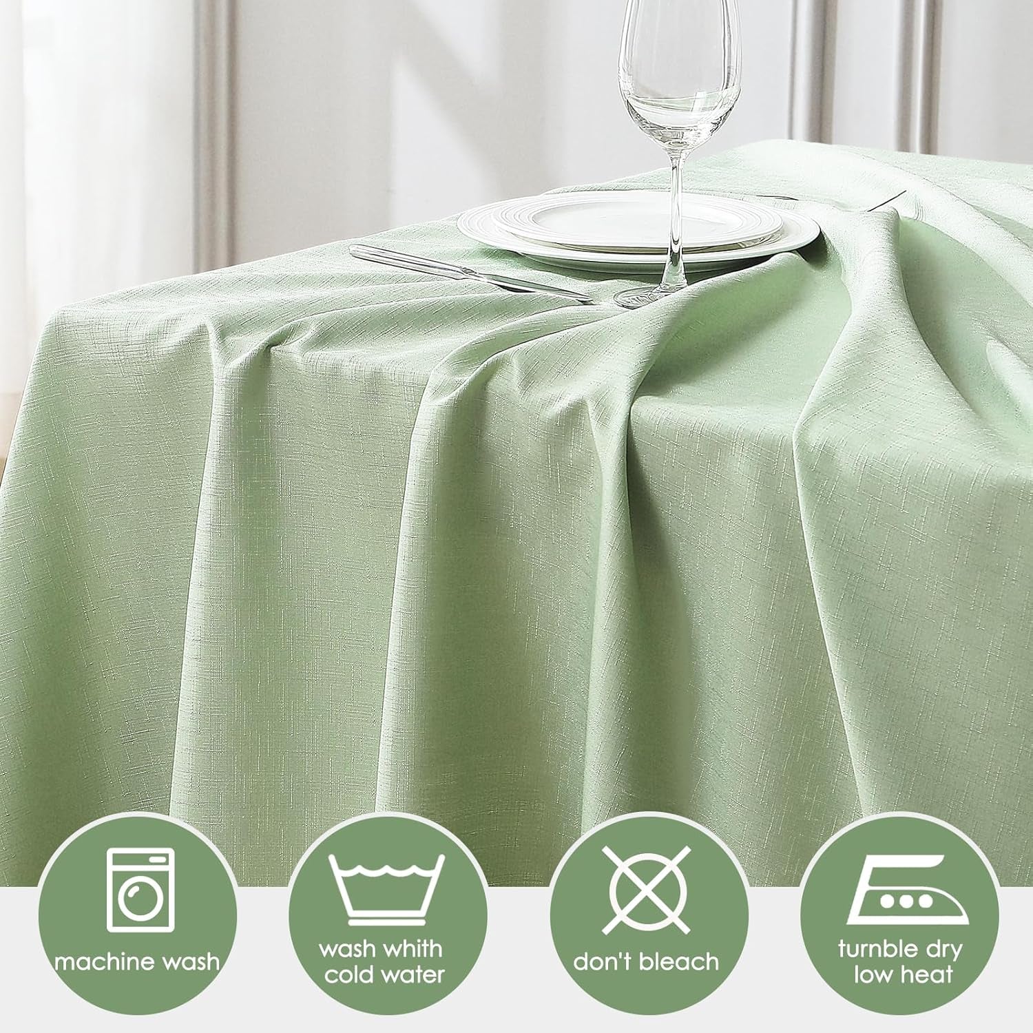 1 Pack 52 * 70Inch Rectangle Tablecloth Linen Textured, Waterproof and Stain Resistant Table Cloth Dining Table Cover for Kitchen Dinning Party Banquet Tabletop Decoration(Sage Green)