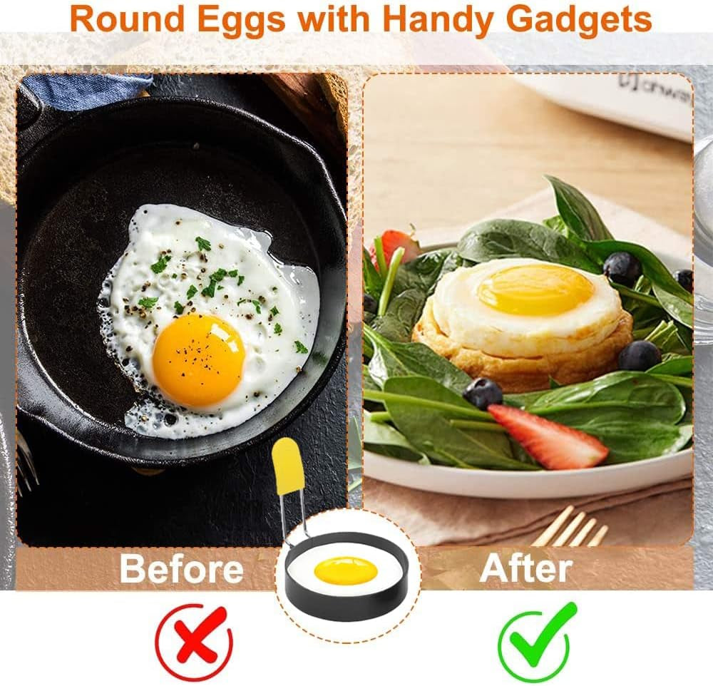 2.9 Inch Egg Rings Set of 2 with Silicone Handle, Small Nonstick round Ring Mold for Frying Eggs, English Muffins, Breakfast Sandwiches Cooking