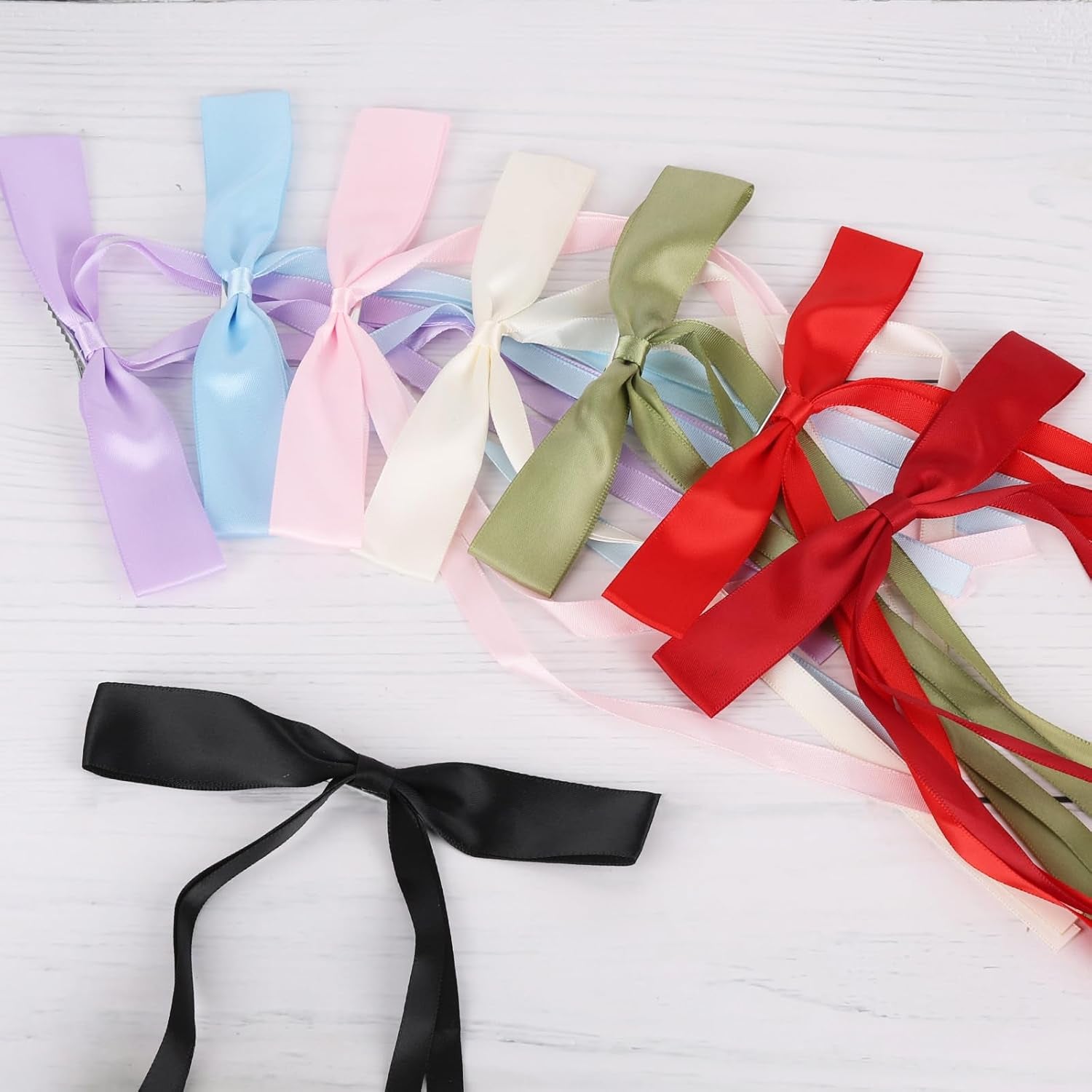 16 PCS Satin Hair Bows Clips with Long Tails | 8 Assorted Colors Satin Ribbon Accessories for Ponytails & Braids | Hair Barrettes for Women Girls