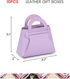10PCS Mini Gift Boxes, Purple PU Leather Party Favor Bags with Handle for Wedding Bridal Shower Birthday Party Decoration, 4.7"X2"X5.1"
