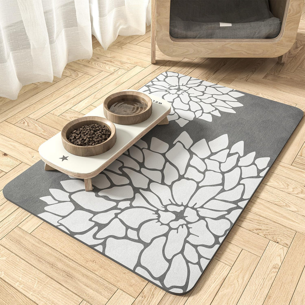 -Pet Feeding Mat-Absorbent Floral Cat&Dog Food Mat-Dog Mat for Food and Water Bowl-No Watermark Quick Dry Dog Water Dispenser Mat Pet Placemat-Pet Supplies & Accessories1219 Grey
