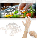 100Pcs(50Paris) Plastic Gloves Disposable - Plastic Food Safe Handling Food Prep Service Gloves Clear Food Handler Cooking Serving Kitchen Restaurant Hair Dye Individual Packaged