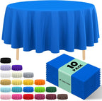10 Pack Premium Disposable Plastic Tablecloth 84" round Table Cover for Birthdays Weddings Christmas Anniversary Buffet Table (Blue)