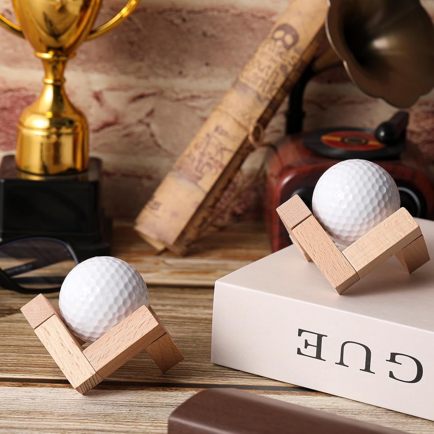 3 Pcs Golf Ball Display Stand 1.97 Inch Wooden Golfball Display Case Baseball Rack Holder for Souvenir Collections Tabletop Decor Men Golf Enthusiasts