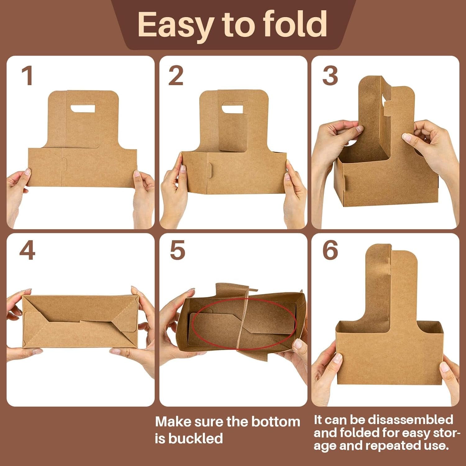 2 Cup Drink Carrier with Handle - 50Pcs Disposable Cardboard Coffee Cup Holder Portable Foldable Tray Drink Caddy Cup Carriers to Go Cup Holder Food Delivery Accessories for Hot/Cold Drinks