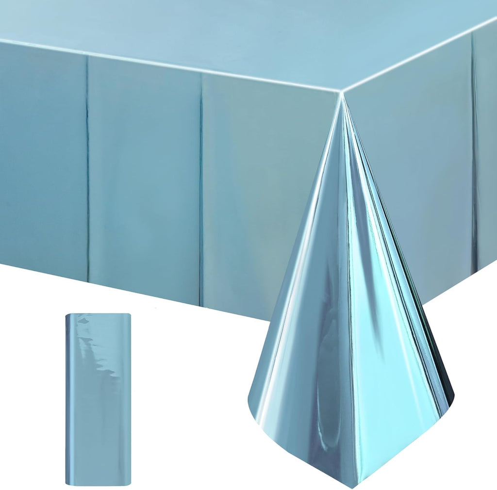 1 Piece Light Blue Foil Tablecloth 54*72Inch Plastic Baby Shower Frozen Birthday Party Table Cloths Disposable Waterproof Table Cover for Winter Christmas Wedding Graduation Party Supplies