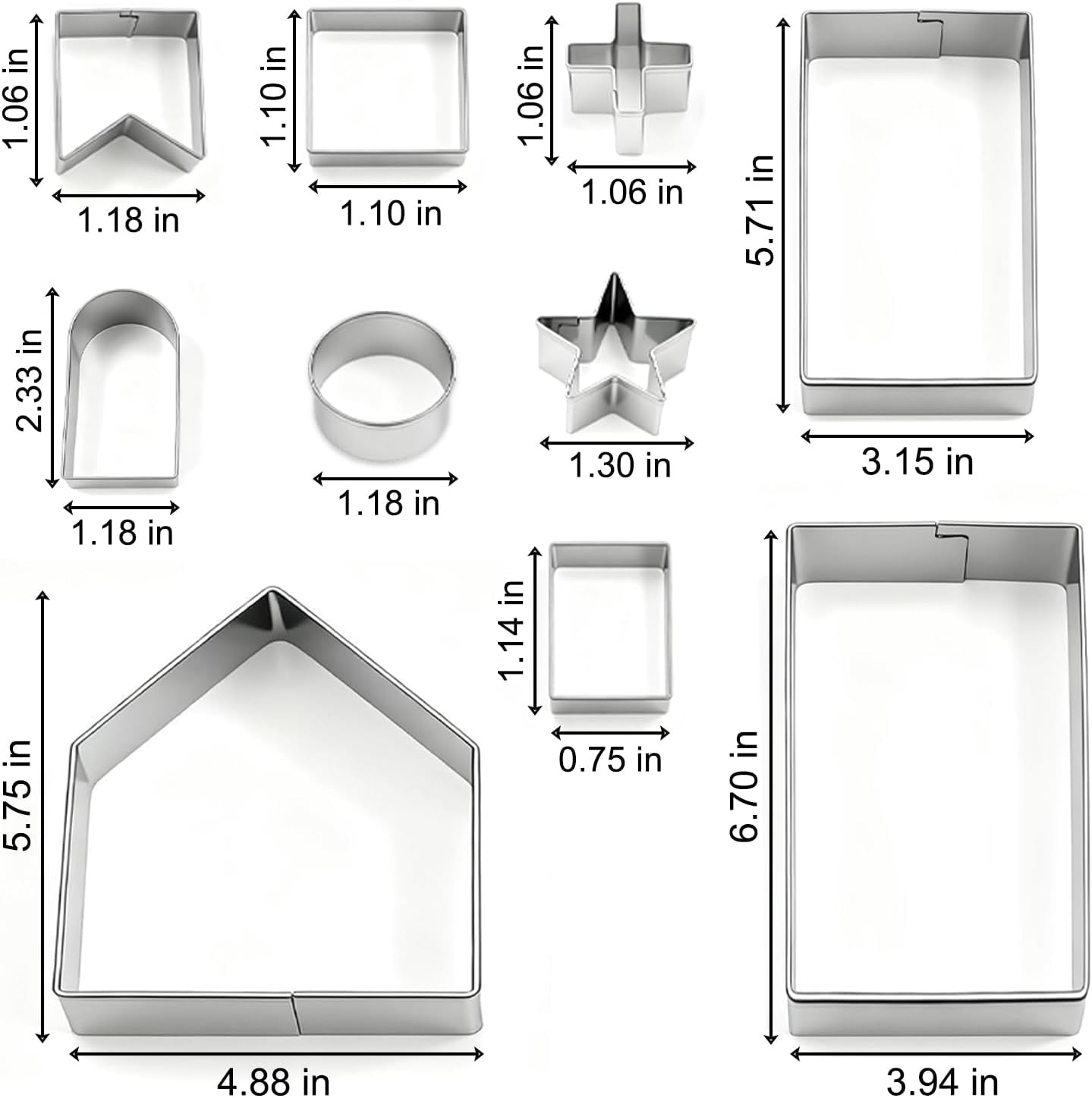 10Pcs Gingerbread House Cookie Cutters Set for Christmas Winter Holiday Baking and Decoration, Stainless Steel 3D Gingerbread House Kit for Kids Adults, Gift Package
