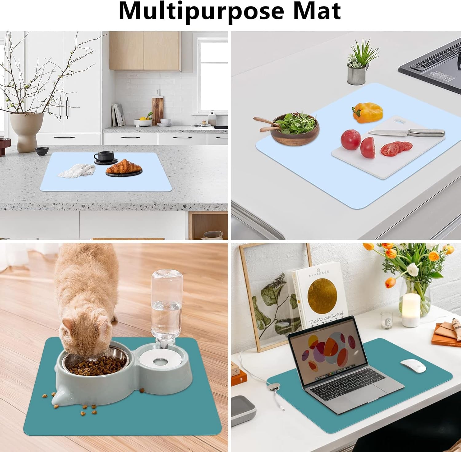 2 Pack Silicone Mat for Crafts, 15.7" X 11.8" Large Silicone Sheet, Multi Purpose Heat Resistant Mats for Epoxy Resin, Jewelry Casting, Painting, Countertop Desk, Placemat, Black Green & Blue