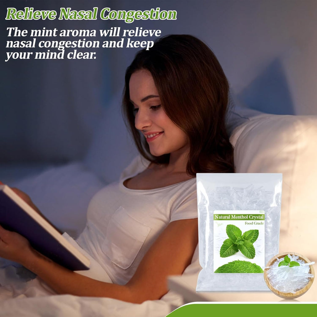 2Oz Menthol Crystal Bulk - Food Grade Menthol Crystals Organic Mentol Cristal for Shower Steamer Aromatherapy Vapo Tablet Making Colds Restore Congestion Relief Peppermint Essential Oil Making