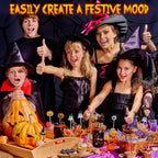 120 Halloween Cocktail Picks, 8 Kind of Bamboo Pumpkin Ghost Spider Hat Bat Eyeball Decorative Toothpicks for Appetizers, 4.7 in Food Sticks Charcuterie Skewers for Halloween Themed Party
