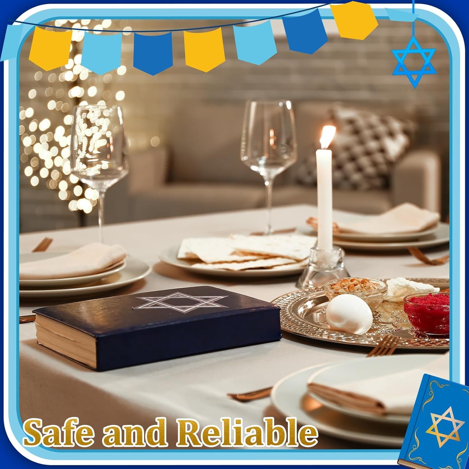 12 Pcs Plastic Hanukkah Tablecloth Blue Gold White Tablecloth Fit 54 X 108 Inch Rectangle Disposable Table Cover Holiday Decorations for Party Favor