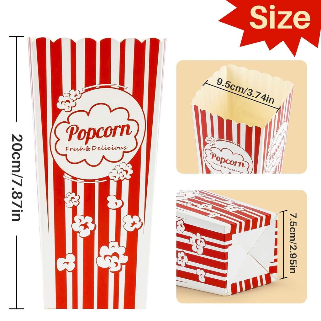 18 Popcorn Boxes Easy Assembly - 46Oz Square Popcorn Bowls Square Buckets Containers Tub Paper Cups Holders Disposable Halloween Carnival Christmas Movie Night Party Individual Servings