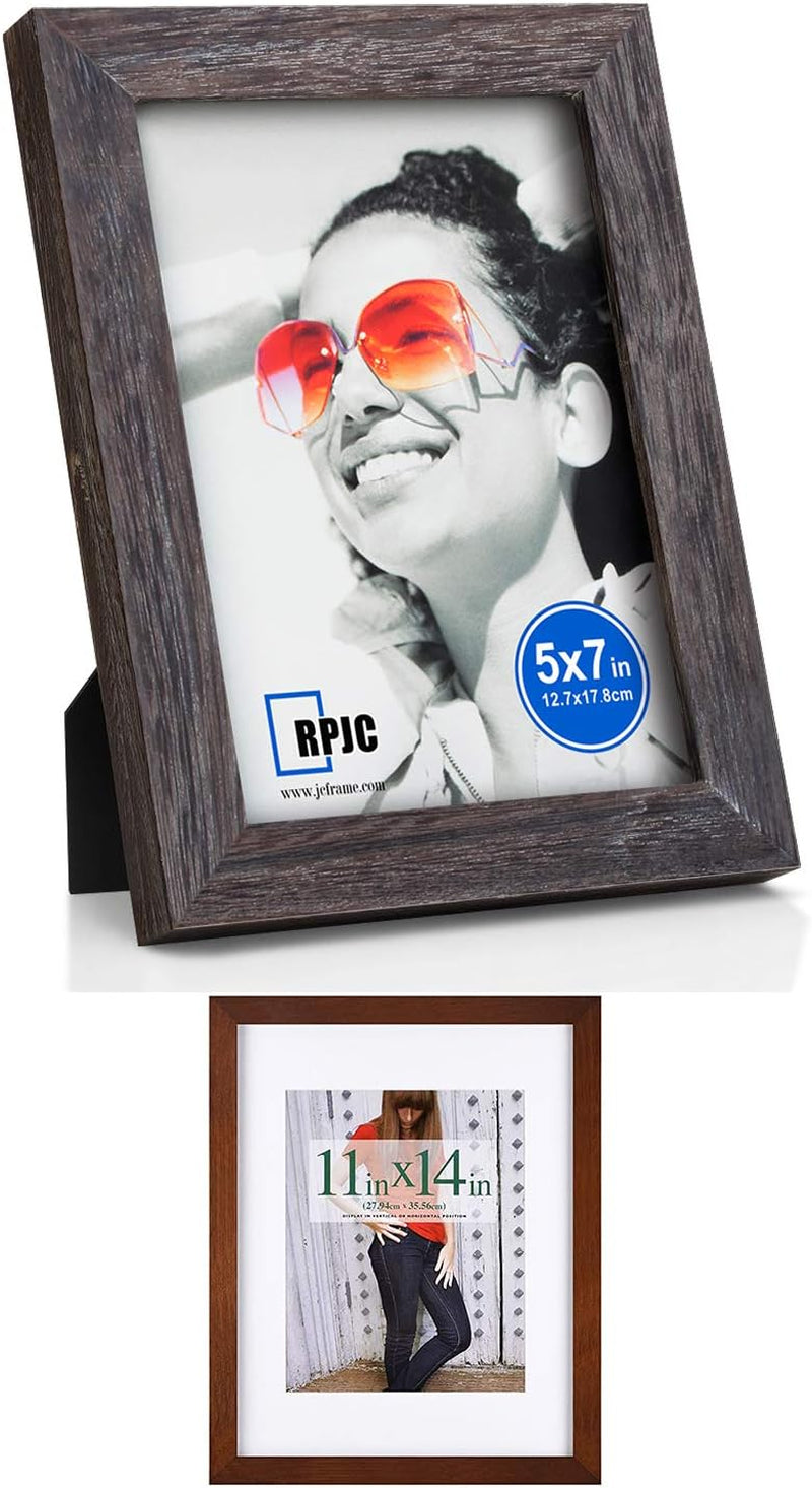 2 Pcs Sets Solid Wood Picture Frames Display Photo 11X14Inch Brown and 5X7Inch Driftwood Finish