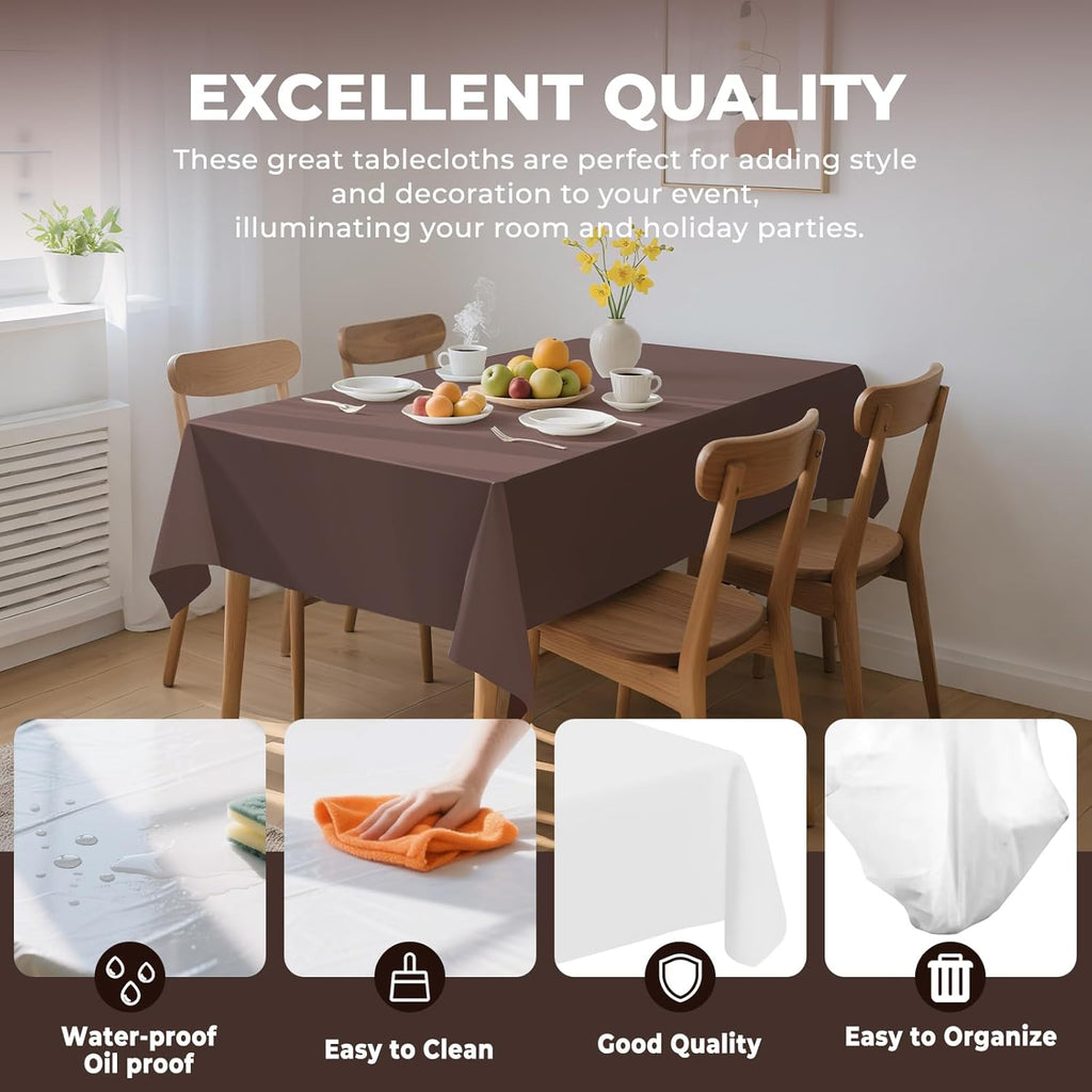 10 Pack Premium Disposable Plastic Tablecloth 54" X 108" Rectangle Table Cover for Birthdays Weddings Christmas Anniversary Buffet Table (Brown)