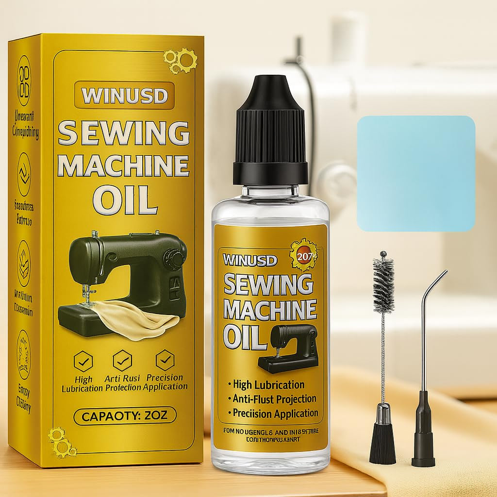 2OZ Sewing Machine Oil, 4Pcs Sewing Machine Accessories Lubricant Kit for Moving Parts of Manual or Electric Sewing Machines with Needle Tip, Double Head Brush and Towel, Clear Light Machine Oil