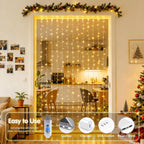 200 LED Christmas Curtain Lights for Bedroom, Warm White Hanging Curtain String Lights Indoor, USB Plug in Christmas Twinkle Lights with Remote for Wall Backdrop Wedding Party Decor