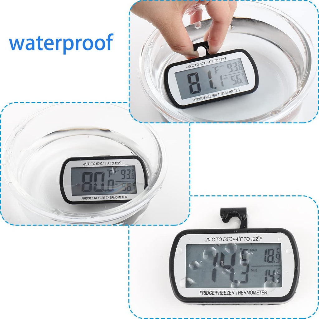 2 Pack Refrigerator Fridge Thermometer Digital Freezer Room Thermometer Waterproof Large LCD Display Max/Min Record Function-Black