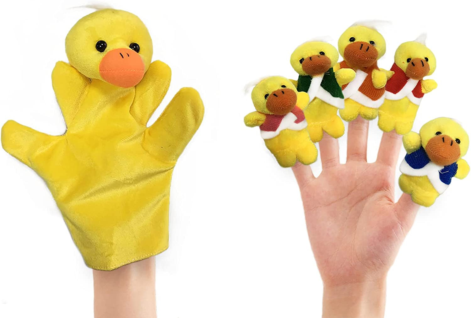 12Pcs Plush Monkeys Ducks Finger Puppets Set for Toddlers with Animals Hand Puppets