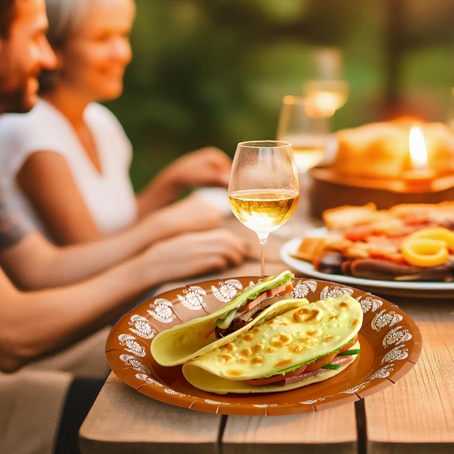 120 Pcs Platos De Barro Mexicanos Paper Plates Fall Cielito Lindo Party Decoration 7/9 Inch Mexican Plates Terracotta Flower Clay Pottery Paper Birthday Wedding Party Supplies (White Flowers)