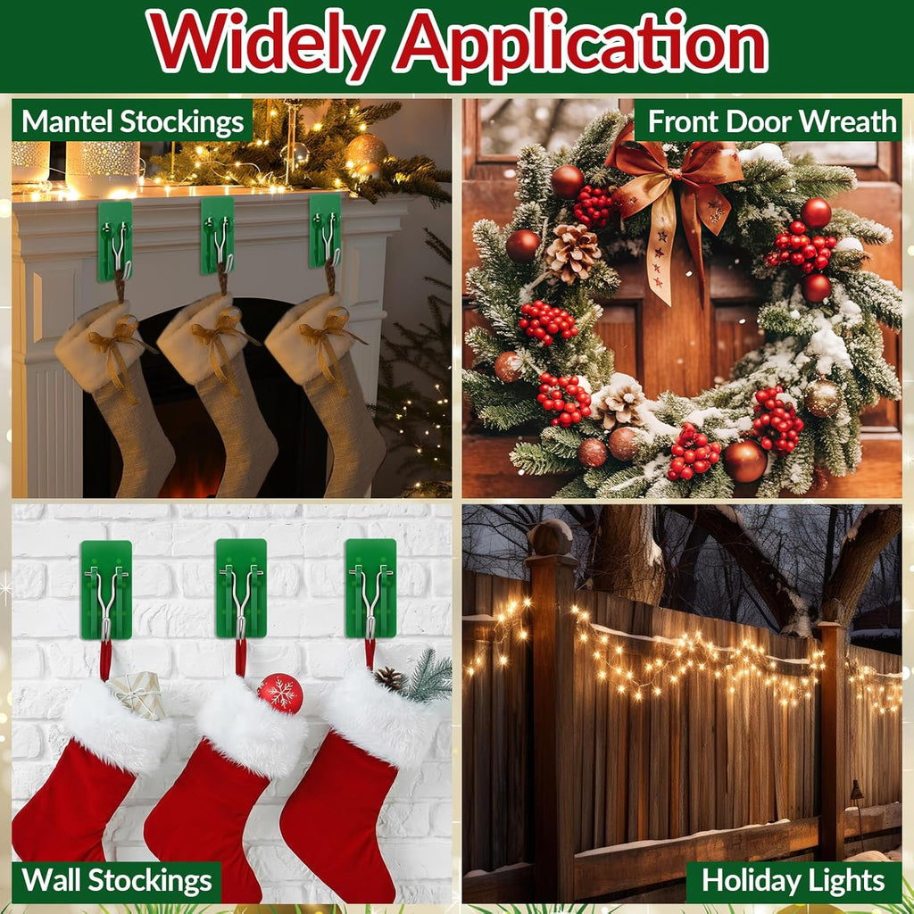 12 Pcs Christmas Green Stocking Holder Garland Hooks for Wall Christmas Stocking Holder Mantle Garland Wreath for Home Xmas Decorations Party Decor