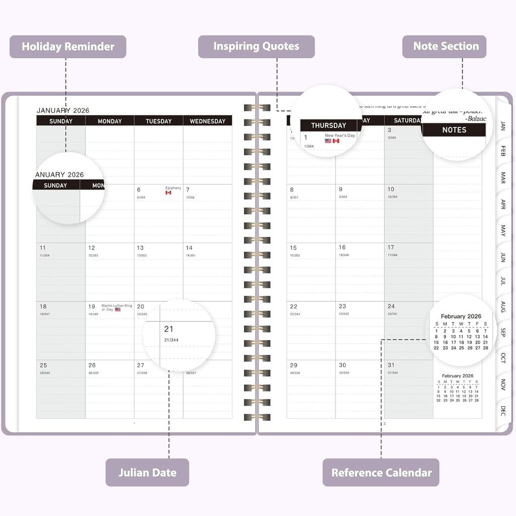 2026 Planner, Weekly and Monthly Calendar Agenda Book, Jan 2026 - Dec 2026, Hardcover Planning Academic Planner for Office School Supplies and Desk Accessories - A5 (6.3'' X 8.5'')
