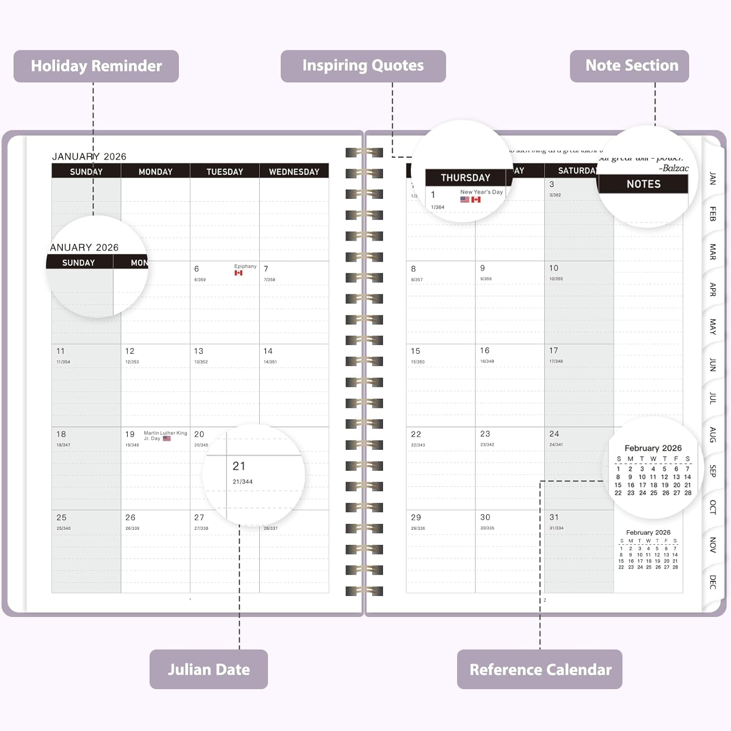 2026 Planner, Weekly and Monthly Calendar Agenda Book, Jan 2026 - Dec 2026, Hardcover Planning Academic Planner for Office School Supplies and Desk Accessories - A5 (6.3'' X 8.5'')