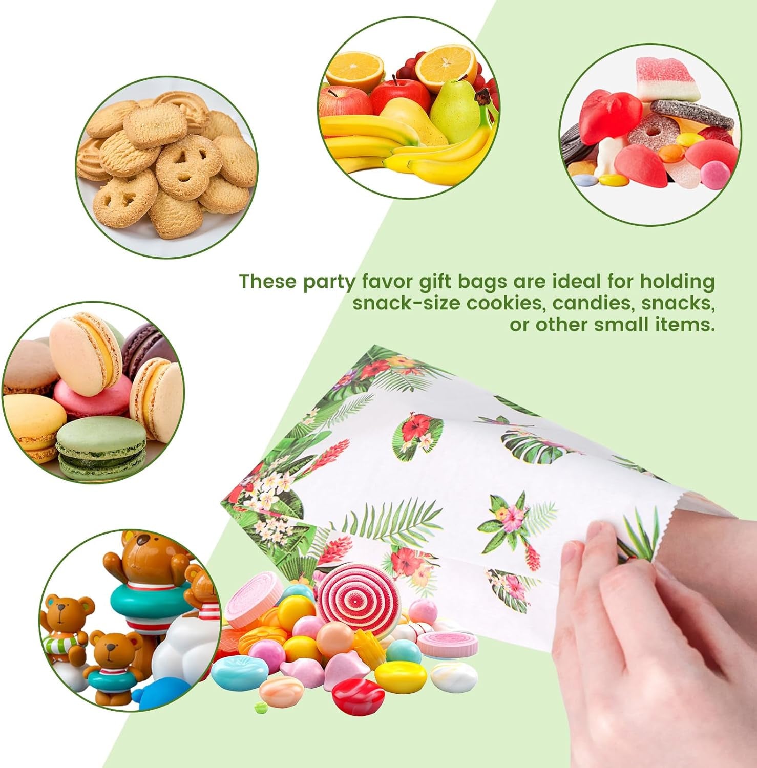 24PCS Luau Hawaii Party Favor Bags, 4.7"X3.1"X8.7" Aloha Paper Gift Bags with Stickers for Candy, Treats, Summer Tropical Hawaiian Parties